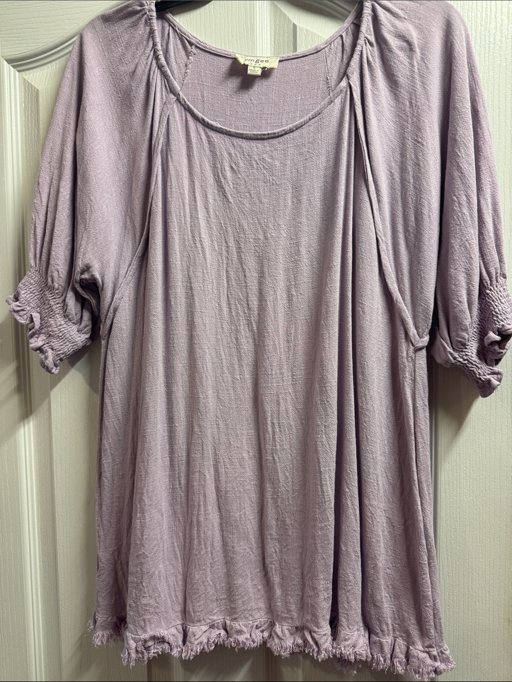 Umgee Lavender Short Sleeve Tunic with Frayed Hem